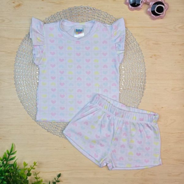 Pijama Infantil de Menina Curto Pele de Pêssego- Corações