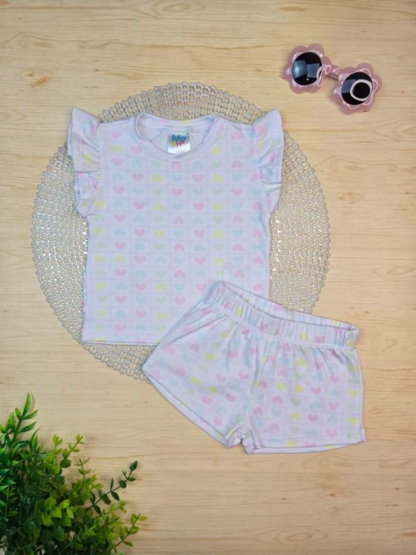 Pijama Infantil Curto Pele de Pêssego Estampado - Corações