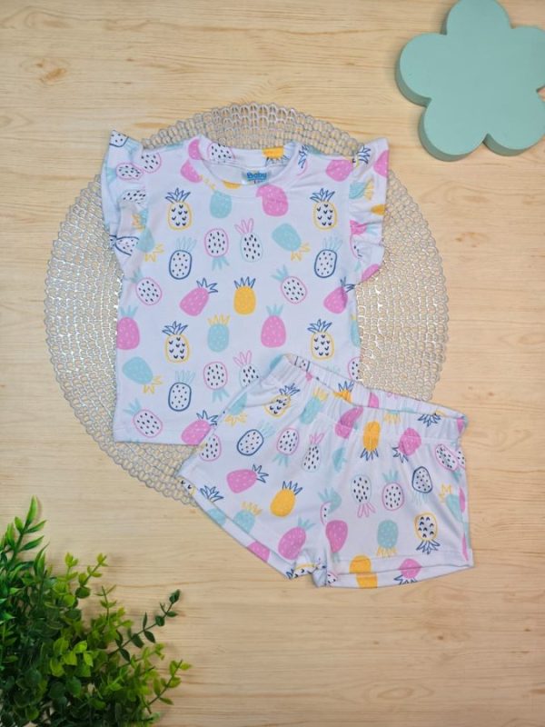Pijama Infantil Curto Pele de Pêssego  Estampado - Abacaxi
