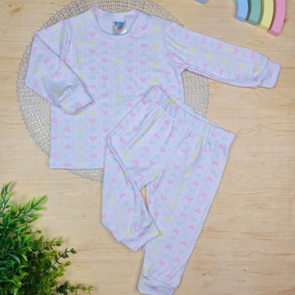 Pijama Infantil de Menina Longo Pele de Pêssego - Corações