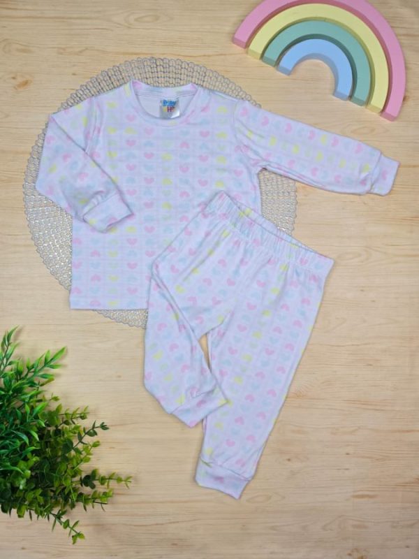 Pijama Infantil Longo Pele de Pêssego Estampado - Corações