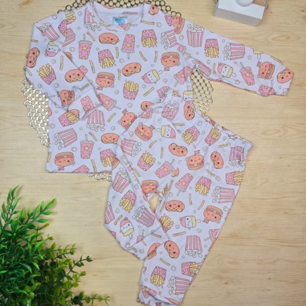 Pijama Infantil de Menina Longo Pele de Pêssego - Hambúrguer