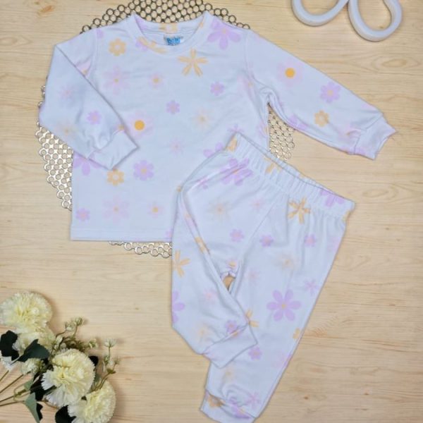 Pijama Infantil de Menina Longo Pele de Pêssego - Florzinhas