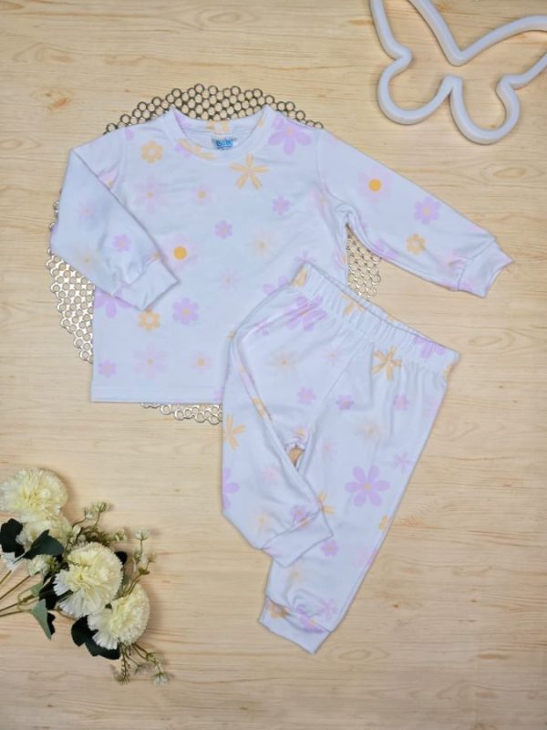 Pijama Infantil Longo Pele de Pêssego Estampado - Florzinhas