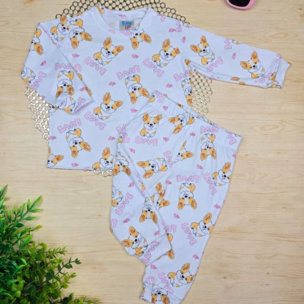 Pijama Infantil de Menina Longo Pele de Pêssego - Dog Love