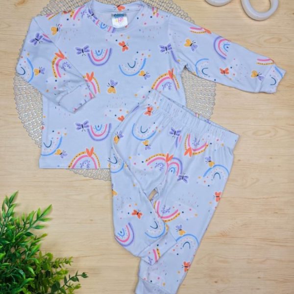 Pijama Infantil de Menina Longo Pele de Pêssego - Arco-íris