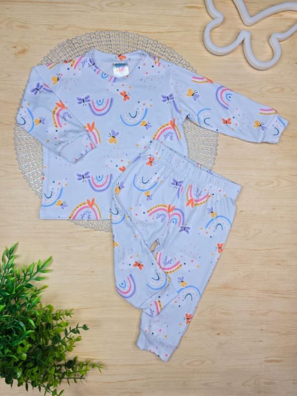 Pijama Infantil  Longo Pele de Pêssego Estampado - Arco-íris