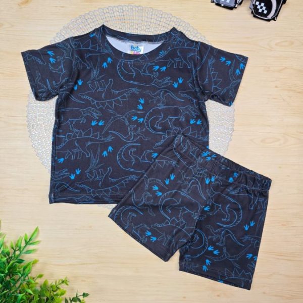 Pijama Infantil de Menino Curto Pele de Pêssego - Dinossauro