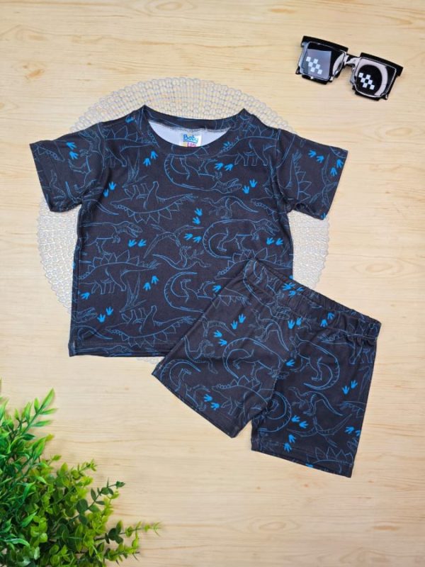 Pijama Infantil Curto Pele de Pêssego Estampado - Dinossauro