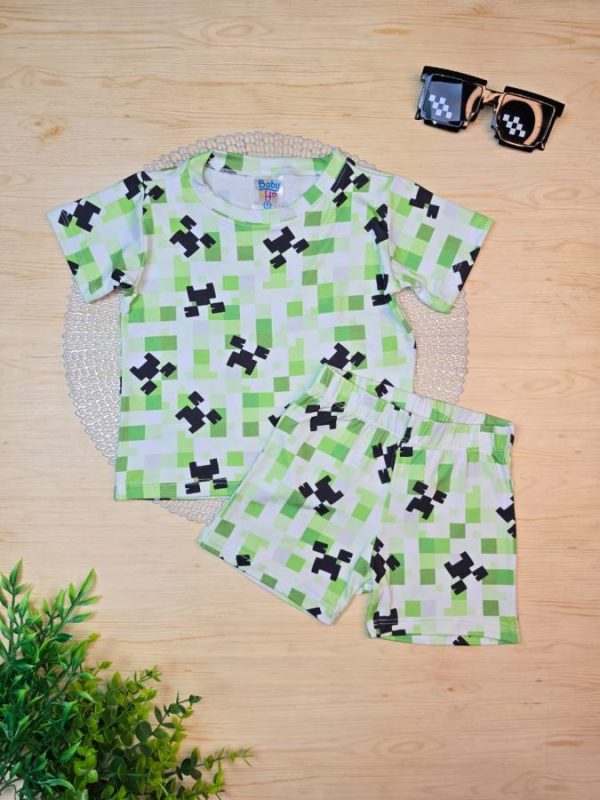 Pijama Infantil Curto Pele de Pêssego Estampado - Game
