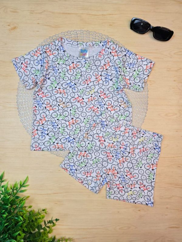 Pijama Infantil Curto Pele de Pêssego Estampado - Bike
