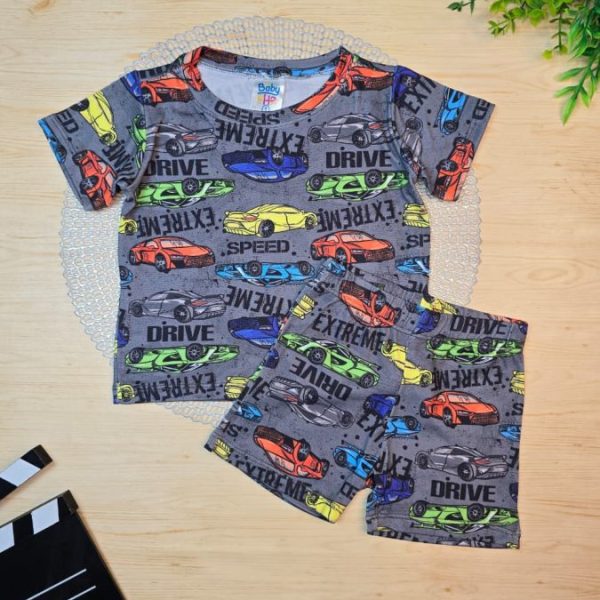 Pijama Infantil de Menino Curto Pele de Pêssego - Carros