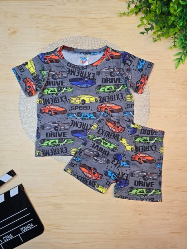 Pijama Infantil Curto Pele de Pêssego Estampado - Carros