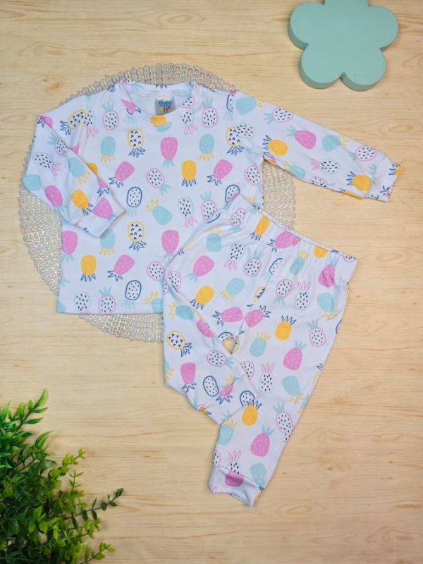 Pijama Infantil Longo Pele de Pêssego Estampado - Abacaxi