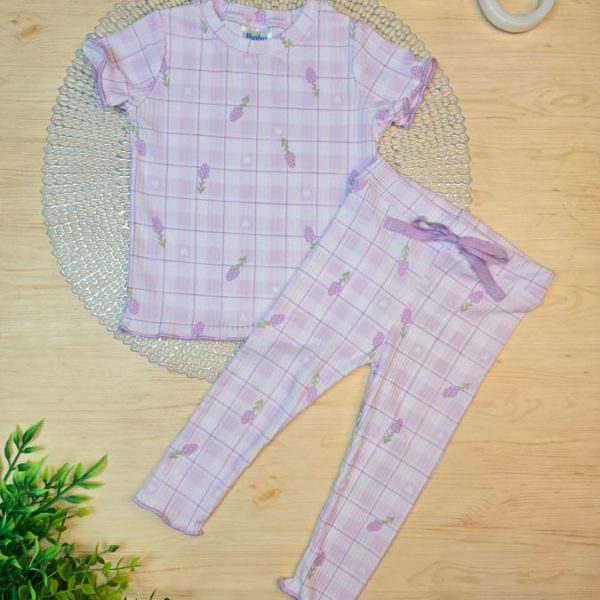 Conjunto Infantil Menina Canelado Blusa e Legging Frufru - Lavanda