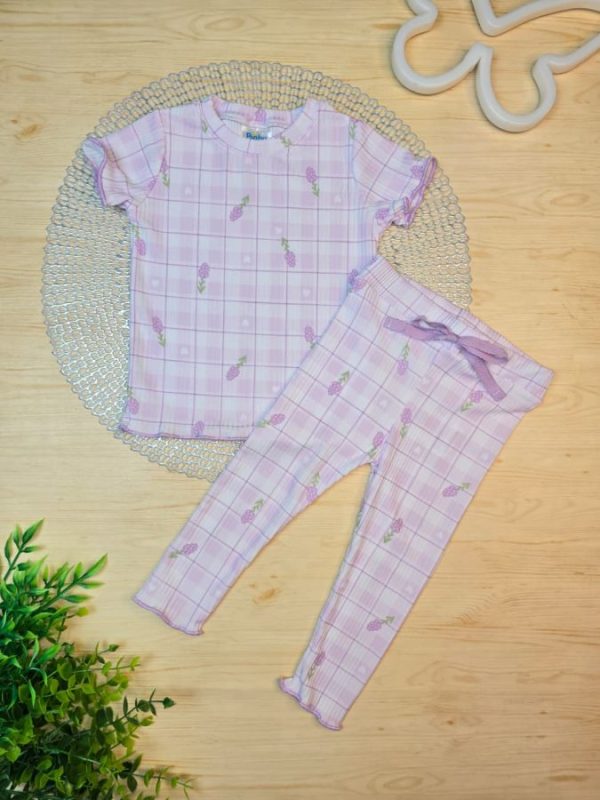 Conjunto Infantil Canelado Blusa e Legging Frufru Estampado - Lavanda
