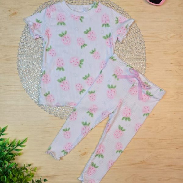 Conjunto Infantil Menina Canelado Blusa e Legging Frufru - Morangos