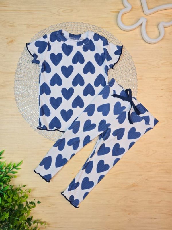 Conjunto Infantil Canelado Blusa e Legging Frufru Estampado - Corações