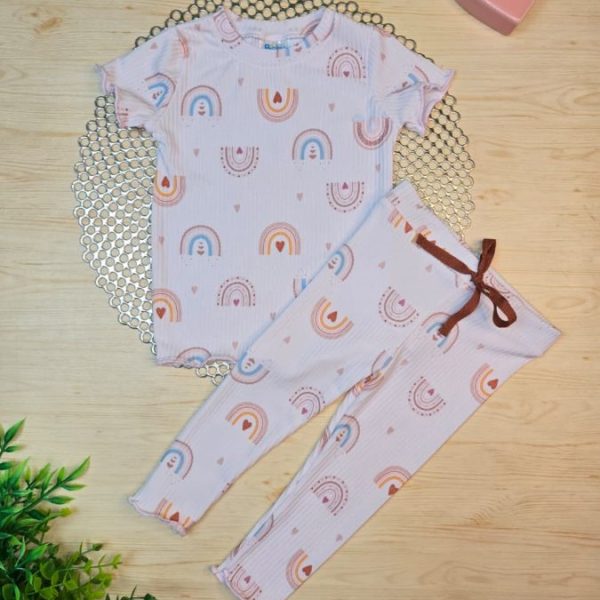 Conjunto Infantil Menina Canelado Blusa e Legging Frufru - Arco-íris