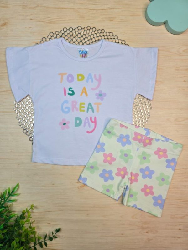 Conjunto Infantil Blusa e Ciclista -Verde Flores