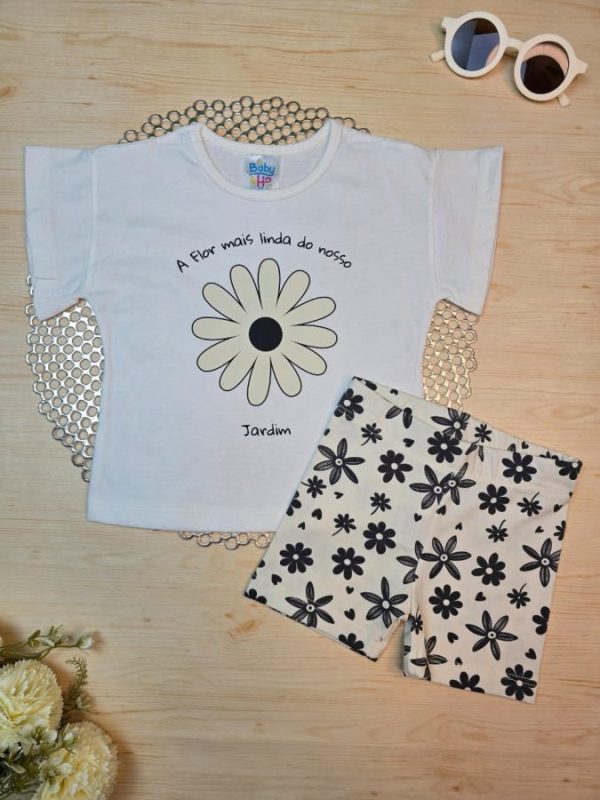 Conjunto Infantil Blusa e Ciclista - Florzinhas Preto