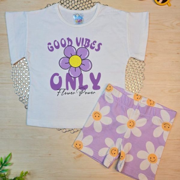 Conjunto Infantil de Menina Blusa e Shorts Ciclista - Margaridas