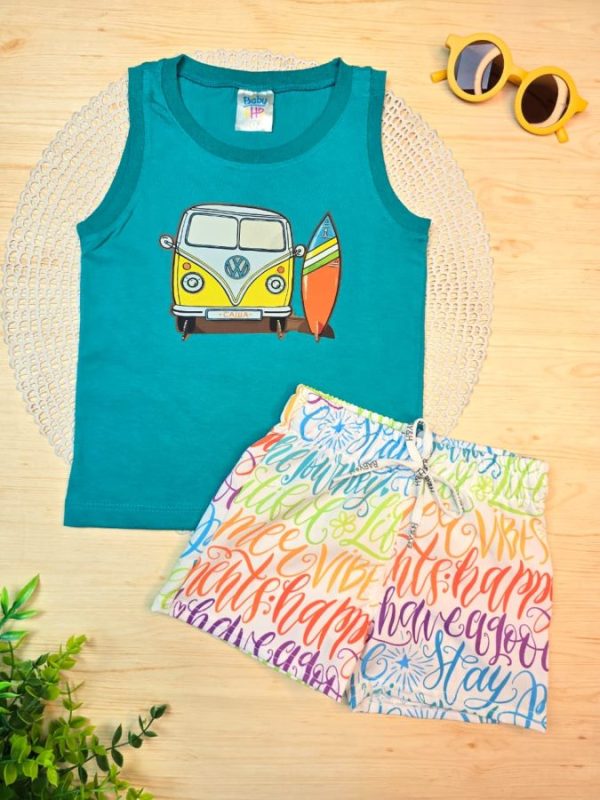 Conjunto Infantil Regata e Shorts Tactel c/Elastano Estampado - Kombi