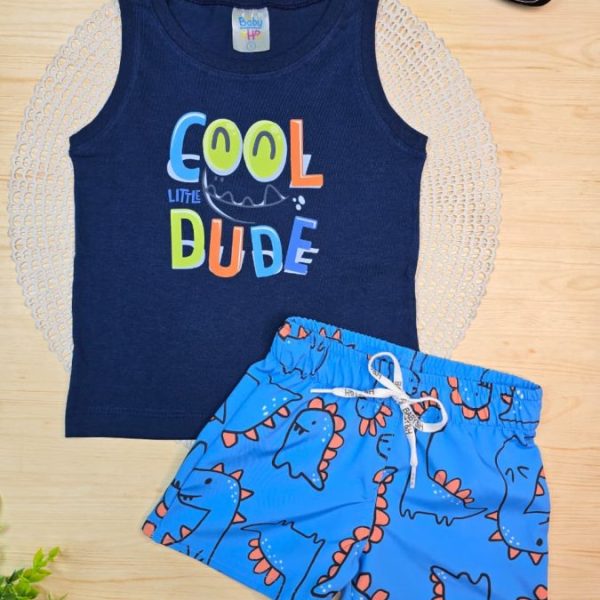Conjunto Infantil Menino Regata e Shorts Tactel - Dino