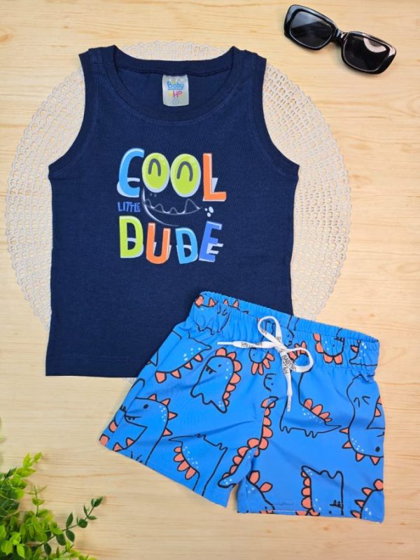 Conjunto Infantil Regata e Shorts Tactel c/Elastano Estampado - Dino