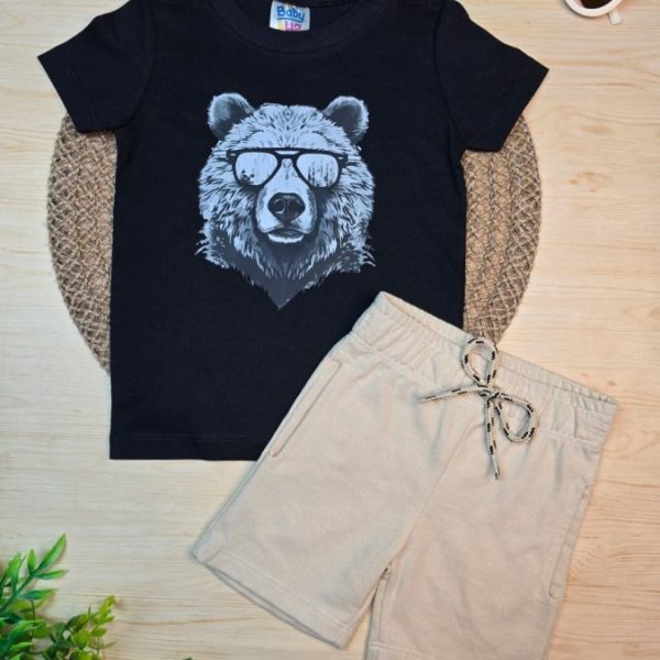 Conjunto Infantil Camiseta e Bermuda Moletinho- Urso