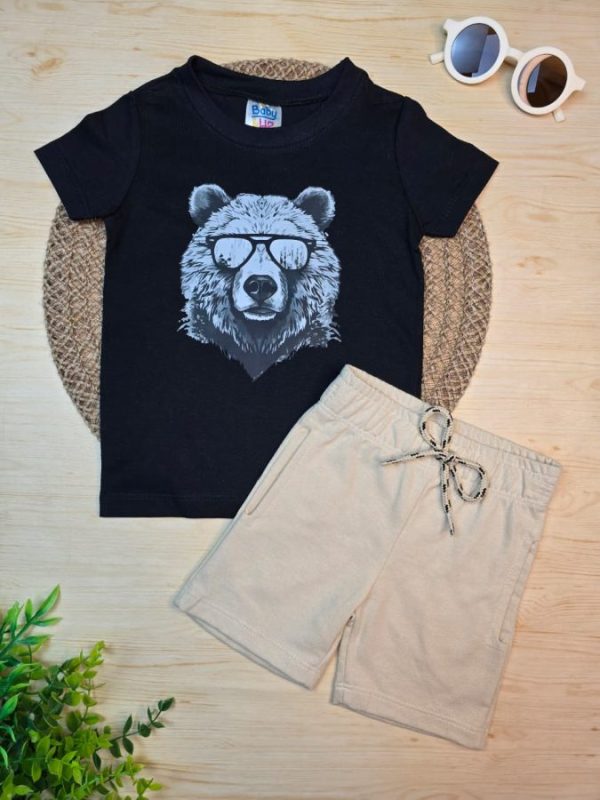 Conjunto Infantil Camiseta e Bermuda Moletinho- Urso