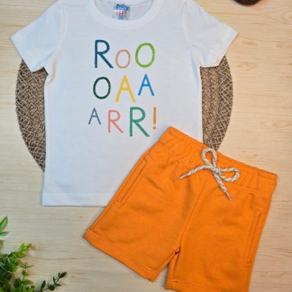 Conjunto Infantil Camiseta e Bermuda Moletinho- Roar
