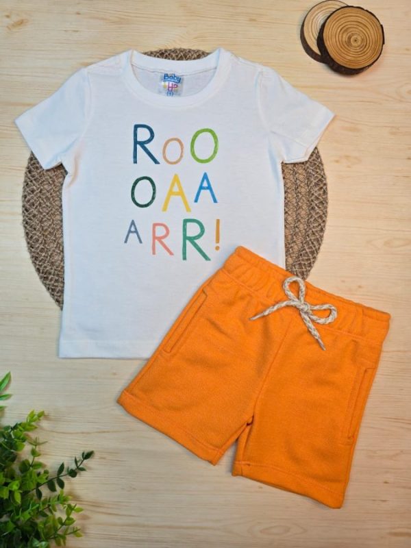 Conjunto Infantil Camiseta e Bermuda Moletinho- Roar