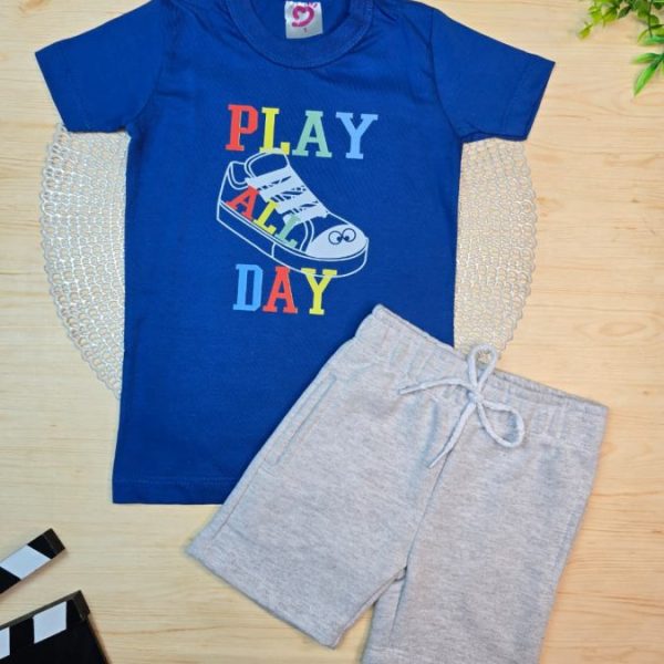 Conjunto Infantil Camiseta e Bermuda Moletinho - Play Al Day