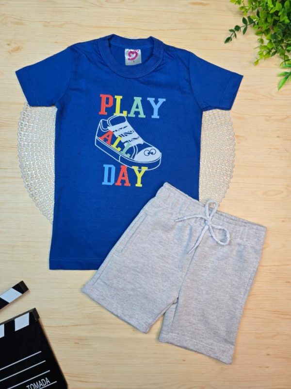 Conjunto Infantil Camiseta e Bermuda Moletinho - Play Al Day