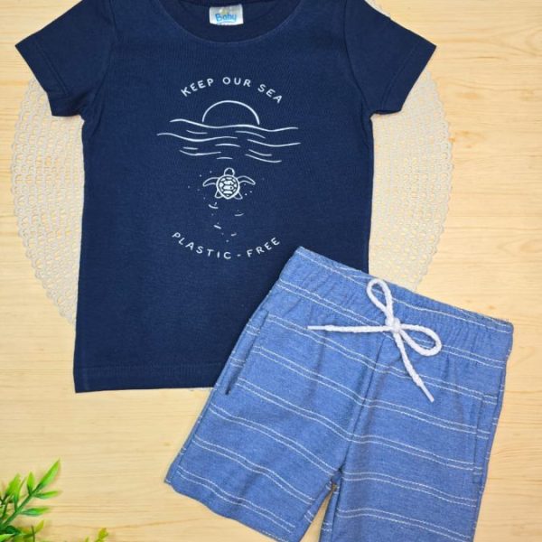 Conjunto Infantil Camiseta e Bermuda Moletinho- Tartaruga
