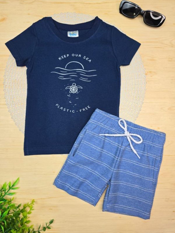 Conjunto Infantil Camiseta e Bermuda Moletinho- Tartaruga
