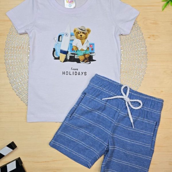Conjunto Infantil Camiseta e Bermuda Moletinho - Urso Verão