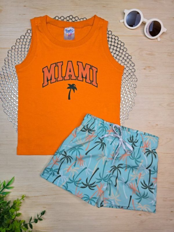 Conjunto Infantil Regata e Shorts Tactel c/Elastano Estampado - Miami