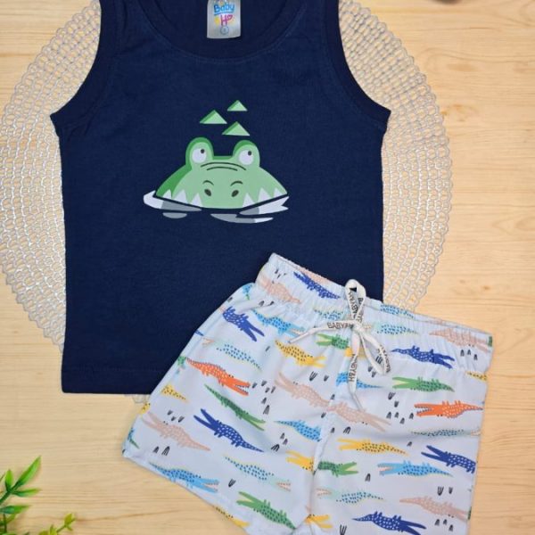 Conjunto Infantil Menino Regata e Shorts Tactel  - Jacaré Verde