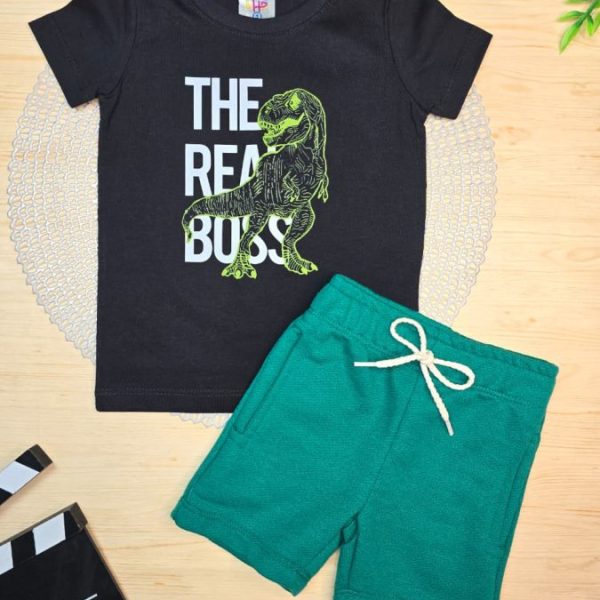 Conjunto Infantil Camiseta e Bermuda Moletinho- Dinossauro