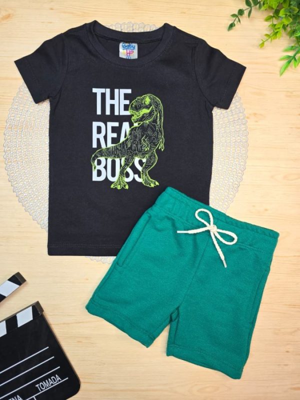 Conjunto Infantil Camiseta e Bermuda Moletinho- Dinossauro