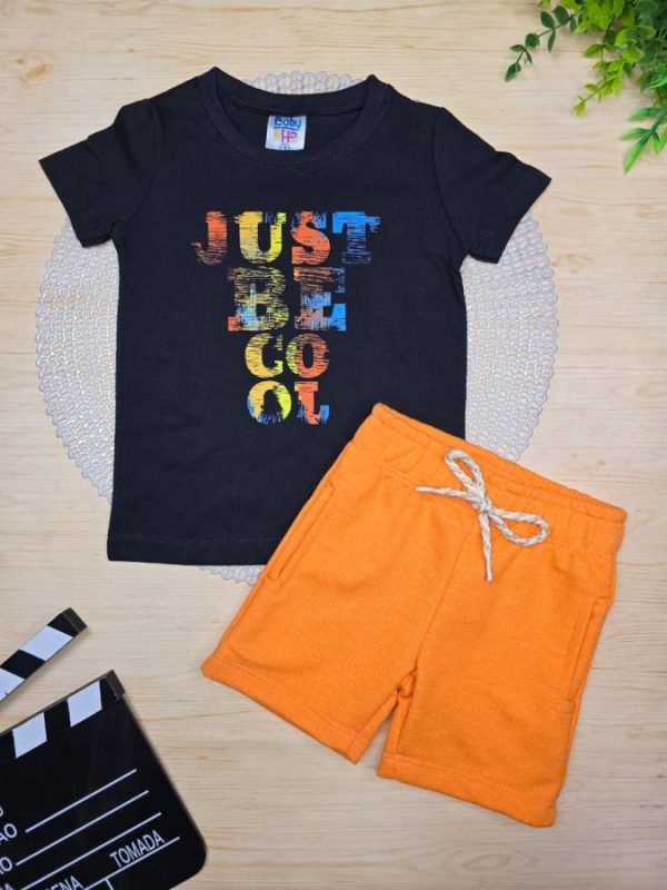 Conjunto Infantil Camiseta e Bermuda Moletinho- Just Be Cool