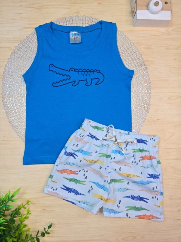 Conjunto Infantil Regata e Shorts Tactel c/Elastano Estampado - Jacaré