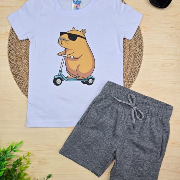 Conjunto Infantil Camiseta e Bermuda Moletinho- Capivara