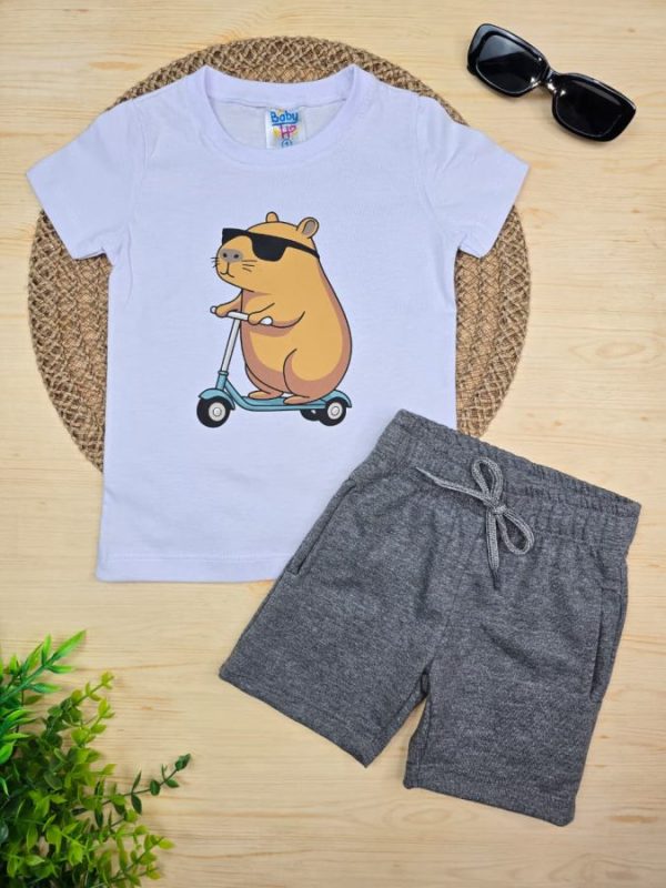 Conjunto Infantil Camiseta e Bermuda Moletinho- Capivara