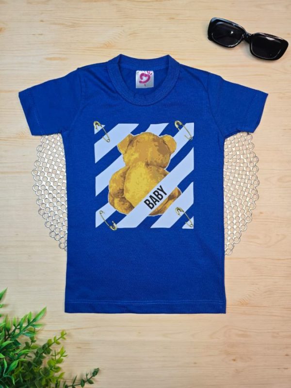 Camiseta Curta Infantil Tradicional Urso Baby Azul Royal
