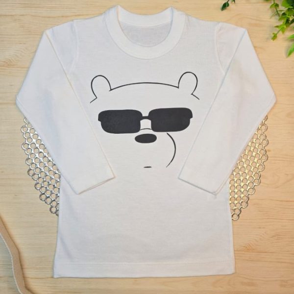 Camiseta Longa Infantil Estampada Off- Urso Óculos