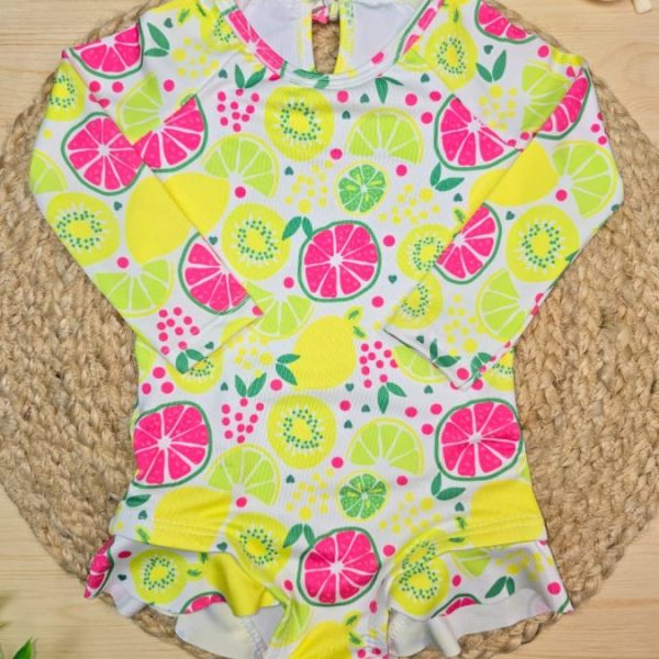 Maiô Para Bebê Menina Proteção UV 50+ Praia e Piscina Frutas