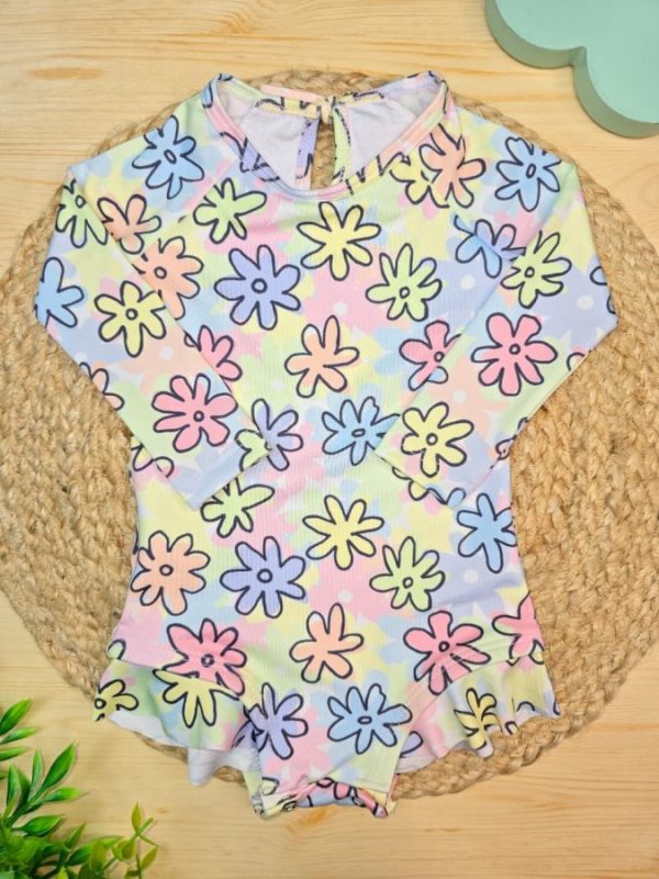 Maiô Praia Proteção UV 50+ Florzinhas